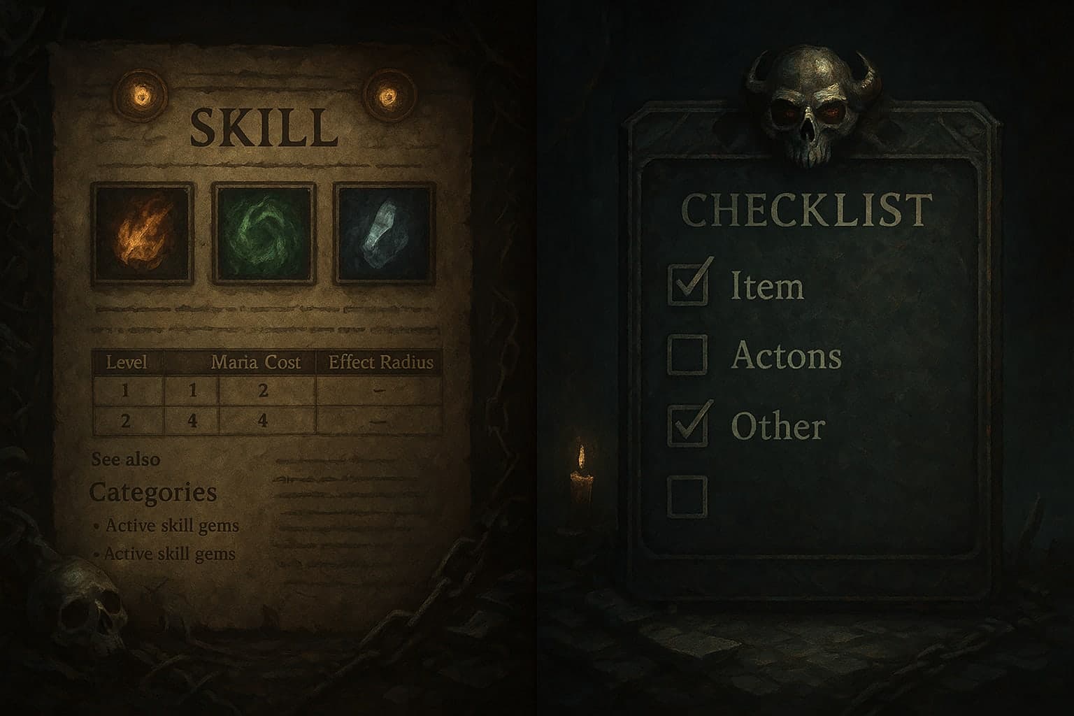 illustrative split of a cluttered wiki page vs. a clear checklist interface
