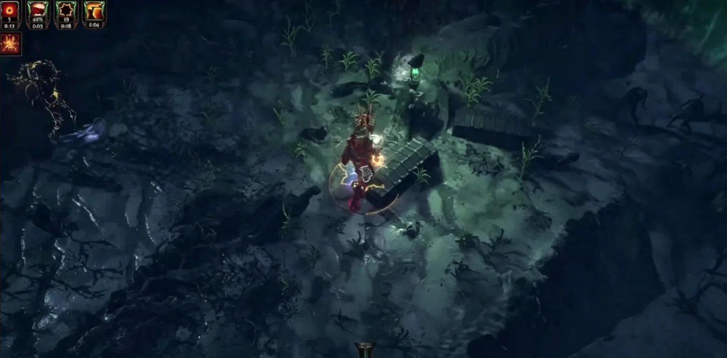 An Allflame Lantern's teal safe-zone bubble during a Chart dive
