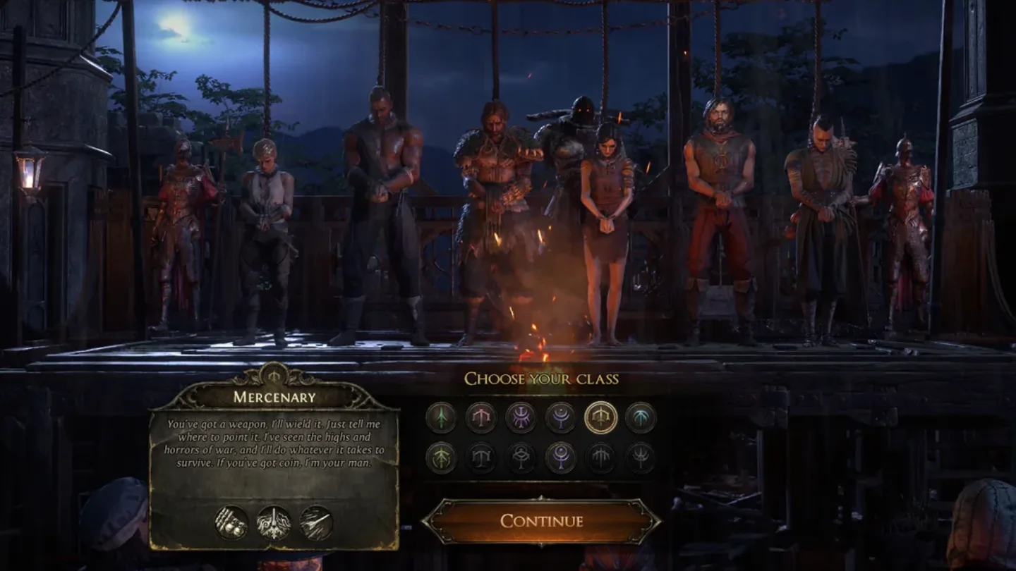 Path of Exile 2 character creation class selection