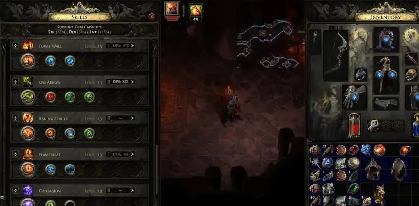 Skills Window with an active skill and support gem sockets