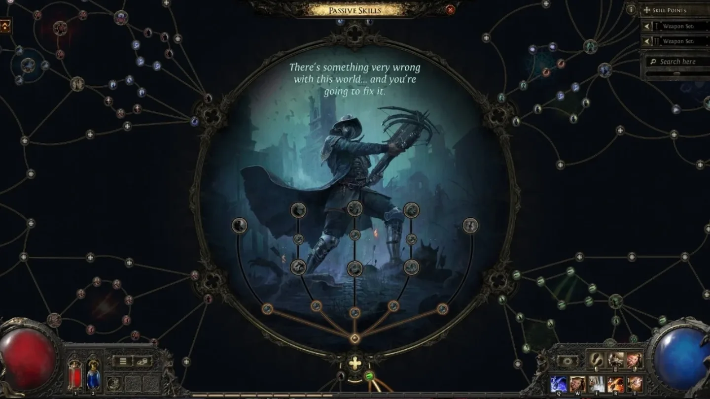 Passive skill tree overview with class start portrait and full shared tree