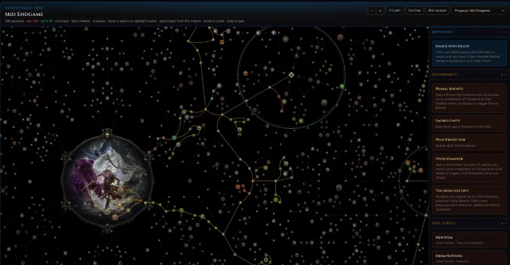 PoB import interface showing build tree and options